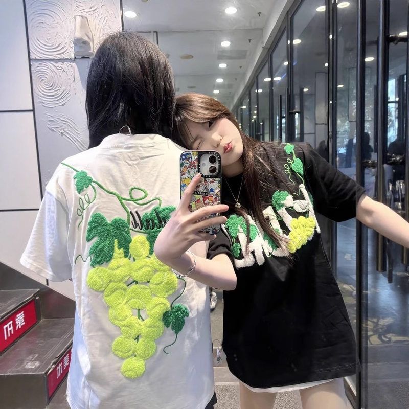 美式高街hiphop刺绣纯棉上衣女夏2025新款韩版ins超火情侣短袖t恤