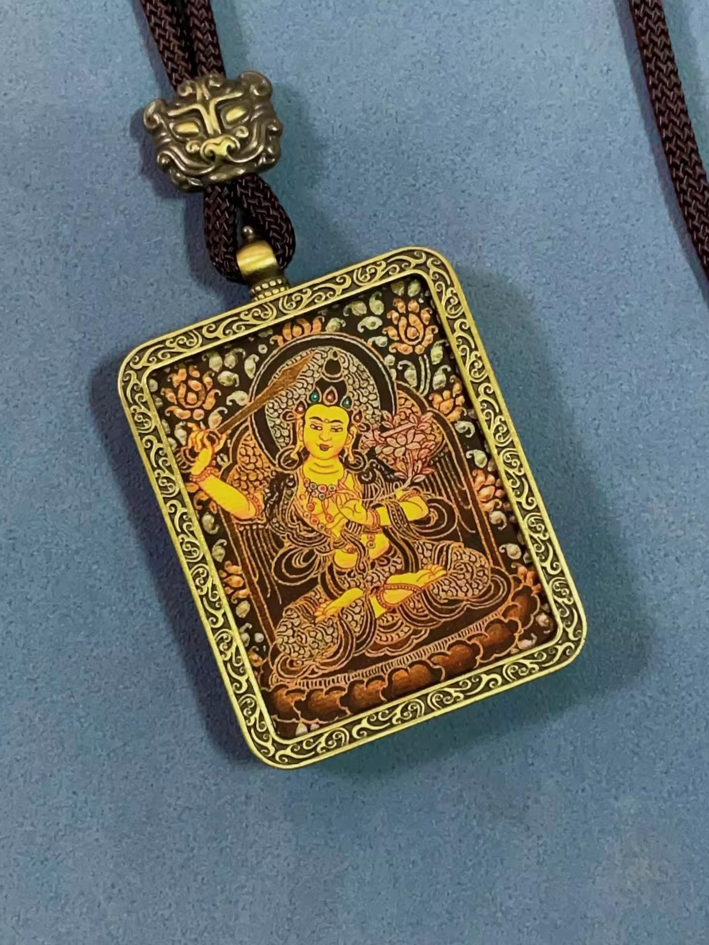 藏式唐卡吊坠护身符项炼嘎乌盒十二生肖本命年守护佛牌文殊普贤
