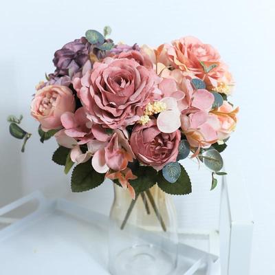 Artificial Flowers Retro Silk Rose Bouquet Hydrangea Peony V