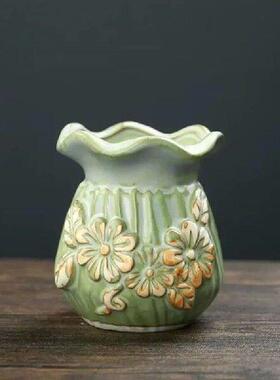Creative Relief Flower Pattern Plant Pot Coarse Pottery