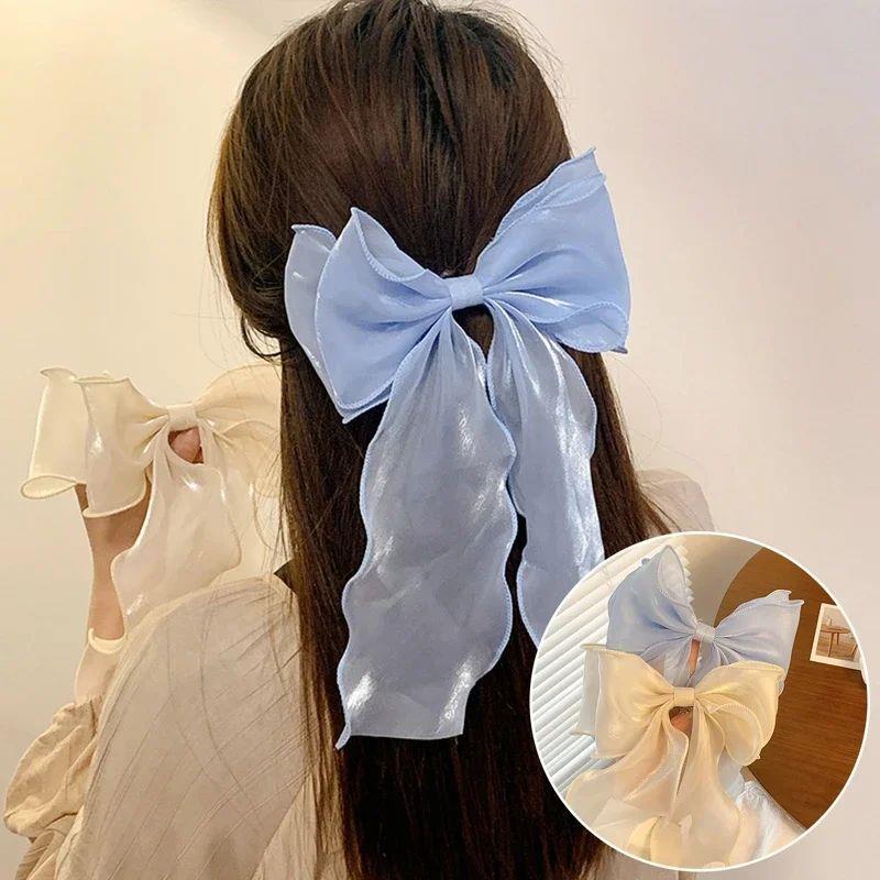 1/2Pcs Princess Ribbon Bow Hair Clips Elegant Women Bow Spri