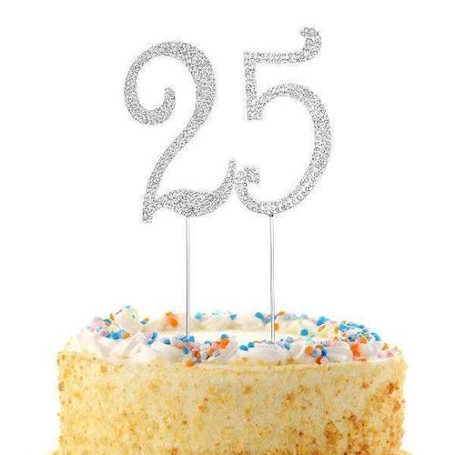 25 Cake Insert Number Topper Rhinestone Birthday Silver