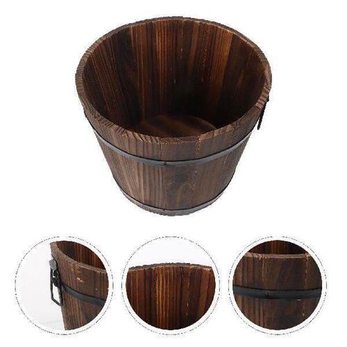 Carbonized Wood Flowerpot Rattan Pail Plants Huge Country