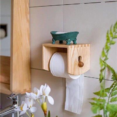 Solid Wood Tissue Holder Paper Roll Holder Wall-mounted