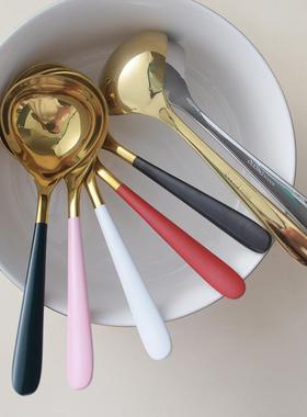 Steel Soup Ladles Black Gold Korean Style Round Head Spoons
