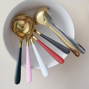 Steel Soup Ladles Black Gold Korean Style Round Head Spoons