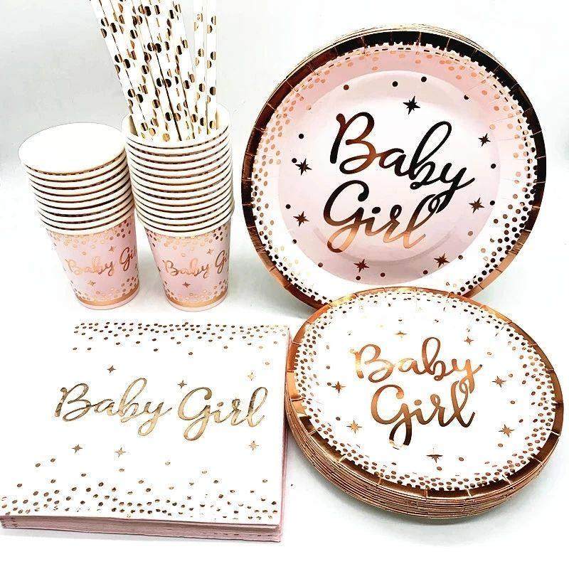 Baby Shower Oh Baby Girl Rose Gold Dot Decoration Tableware