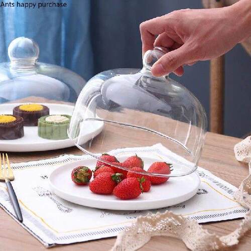 Ceramic Cake Pan Glass Cover Round Decorative Plate with