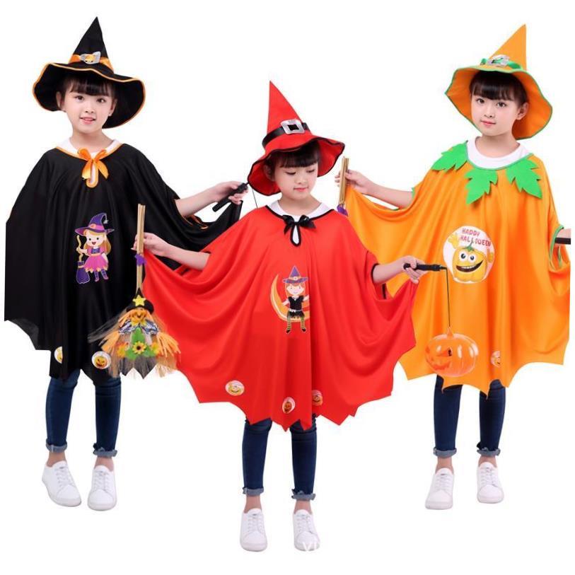 Halloween childrens pumpkin cape broom Witch cape万圣节披风
