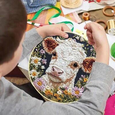 Embroidery Kit For Beginners Cute Cow Easy Stitches Kits
