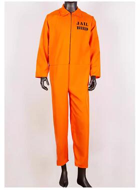 Mens Halloween Orange Jumpsuit Convict prisoner Costume Cos