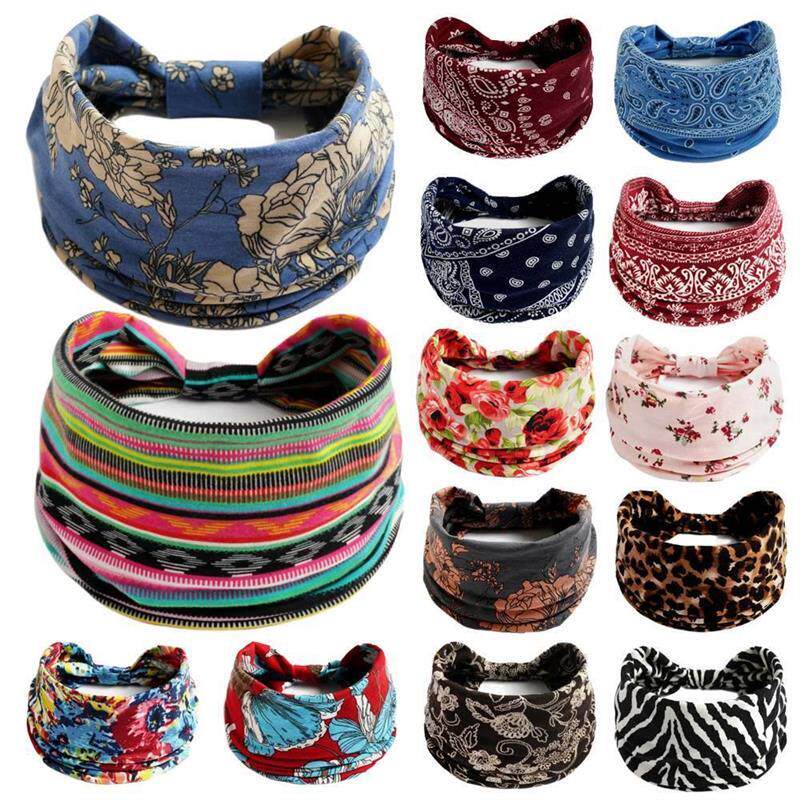 Wide Headwrap Headbands for Women Boho Knoted Elastic Hair B