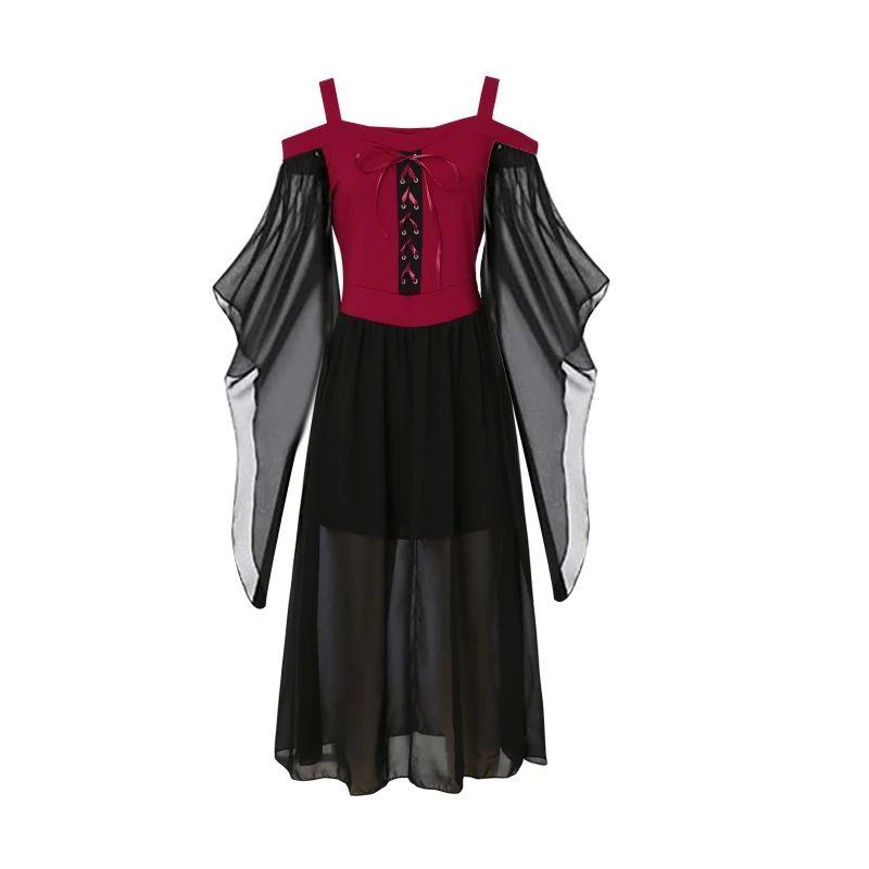 Halloween Vampire Clothes Female Off Shoulder Dress, Witch C