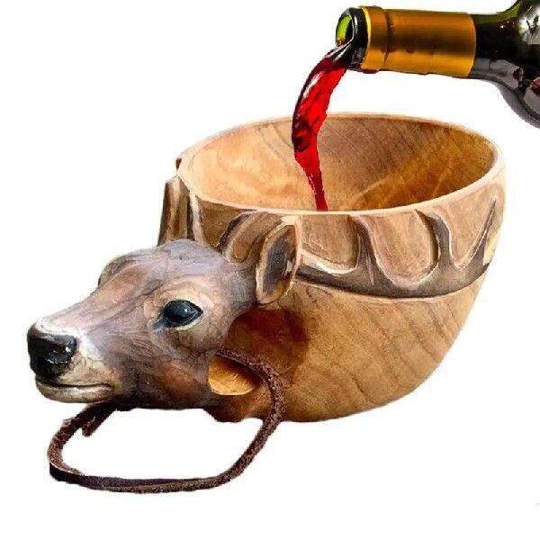 Animal Wooden Cup Mug Kuksa Animals Head Image Cup For Beer