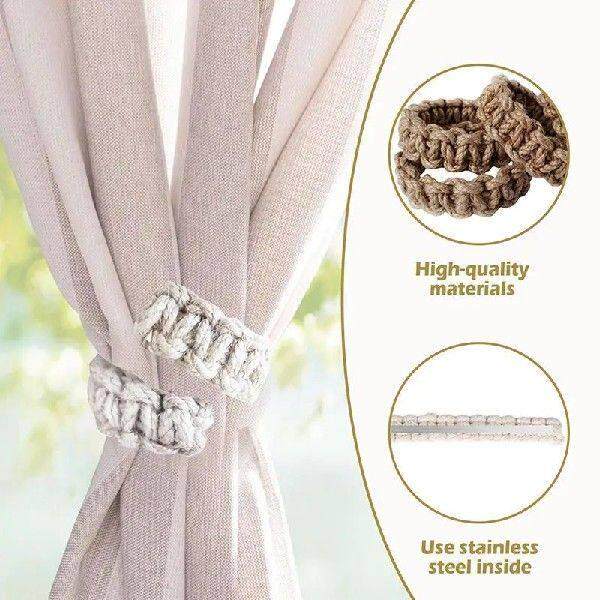 2PCS Curtain Buckle Clip Vintage Hemp Rope Versatile