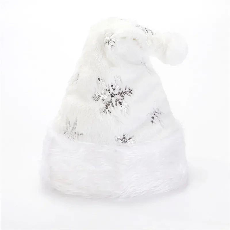 White Soft Plush Christmas Hat Party Snowflake Santa Hats