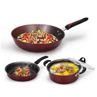 3 piece Non-stick Pan Set Frying Pan Soup Pot Pans Wok 炒锅