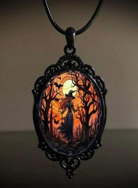 Vintage Gothic Witch Dark Forest Castle Pendant Necklace for