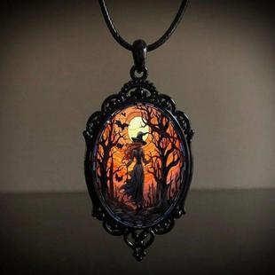 Dark Forest Castle Vintage Necklace Witch Pendant for Gothic