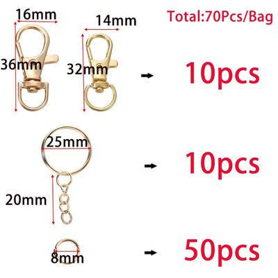 70Pcs/Set Swivel Snap Hook and Key Rings with Chain Jump Rin