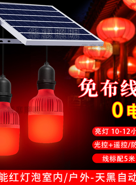 太阳能灯泡笼灯泡led 10W 20W户外婚庆彩色节能佛光红色灯泡照明