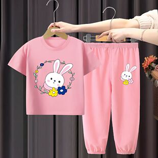 女童套装2023夏装新款儿童衣服棉质T恤半袖女宝宝短袖长裤两件套