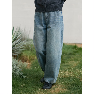 SeamsSense复古破洞弧形牛仔裤