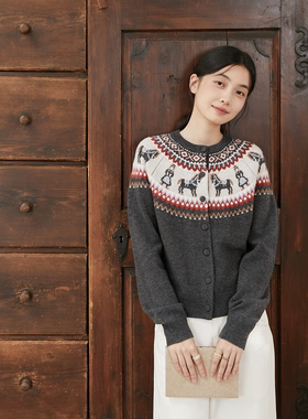 Seams Sense｜文艺复古女孩与小马费尔岛提花羊毛针织开衫17180