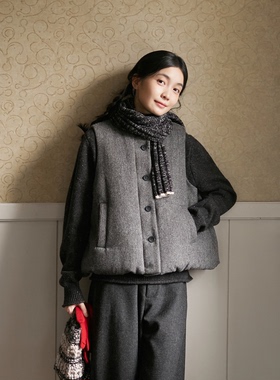 Seams Sense｜秋冬复古文艺立领花苞式3M新雪丽棉羊毛马甲01017