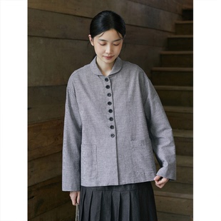 短外套01003 宝领色织灰色千鸟格宽松长袖 Seams Sense｜文艺简约元