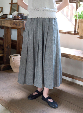 Seams Sense｜文艺简约通勤纯棉灰色杂点系带百褶半身长裙17155