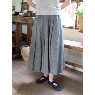 Seams Sense｜文艺简约通勤纯棉灰色杂点系带百褶半身长裙17155