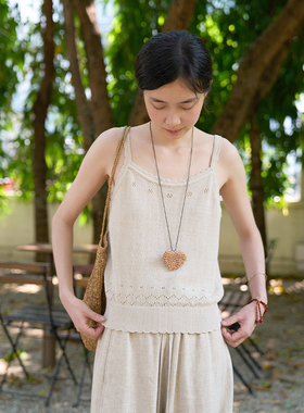 Seams Sense｜文艺简约百搭花边针织吊带背心上衣 米杏&浅灰17153