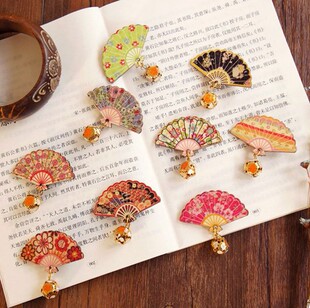 鱼嘴夹日韩复古中国风COS头饰可爱日系和风扇形铃铛发夹发饰扇子