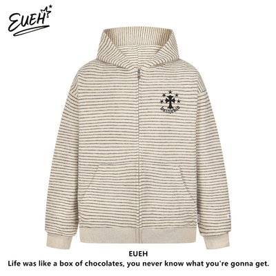 EUEH条纹连帽卫衣外套男女