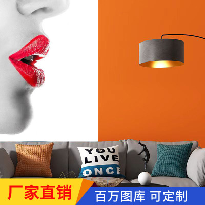 爱马仕橙色直播间墙布