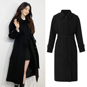 韩素希同款 高级感气质羊毛呢子大衣 爆款 黑色长款 毛呢外套女秋冬季