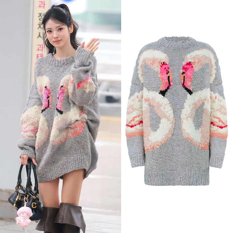 【现货发】田中杏奈提花灰色毛衣