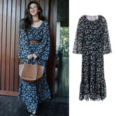 朱珠同款 法式 碎花连衣裙女夏雪纺长裙茶歇裙度假风显瘦气质大摆裙