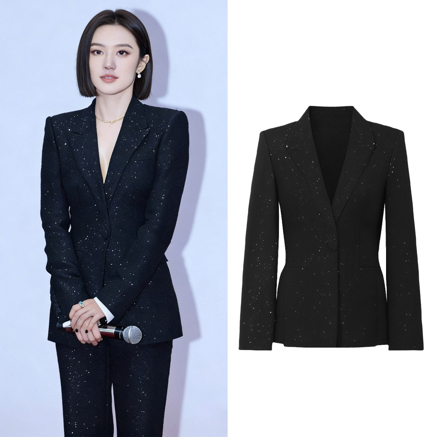 秦岚同款黑色职场晚宴风亮片西装套装女春高级感时尚气质炸街西服,女装/女士精品,时尚套装,淘宝优惠券,粉丝福利购,淘宝优惠卷