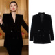 奚梦瑶同款 套装 轻奢黑色丝绒西装 外套女双排扣气质御姐高级感时尚
