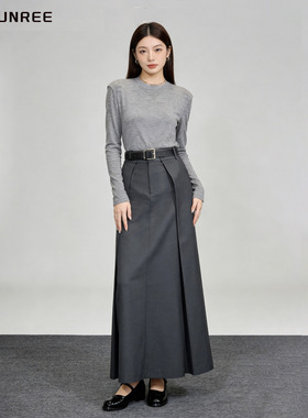 张子枫刘雯同款灰色高腰西装半身裙女设计感开衩显瘦长款A字半裙