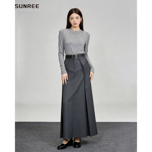 A字半裙 半身裙女设计感开衩显瘦长款 张子枫刘雯同款 灰色高腰西装