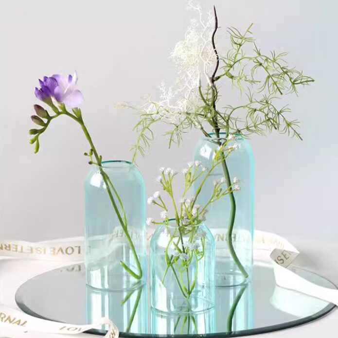 北欧ins风蓝色玻璃花瓶水培插花器客厅餐桌摆件创意简约现代装饰