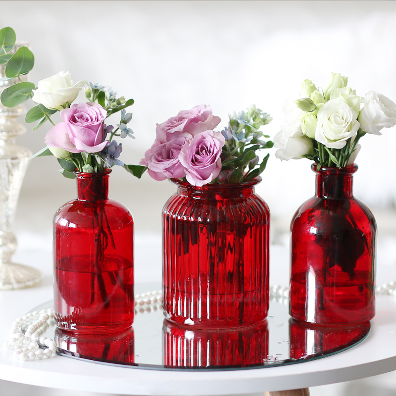红色玻璃小花瓶新年乔迁新婚装饰