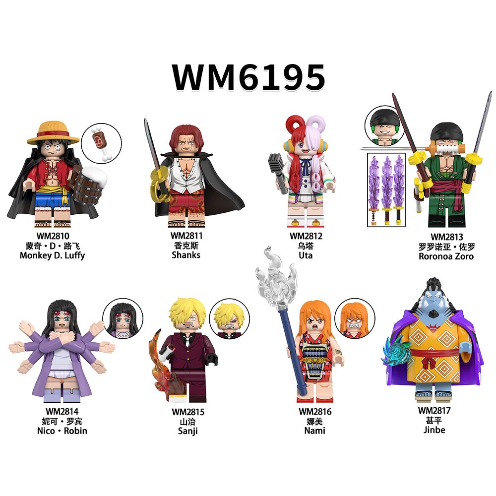 适用乐高海贼王积木人仔WM6195路飞娜美山治罗宾乌塔佐罗甚平玩具