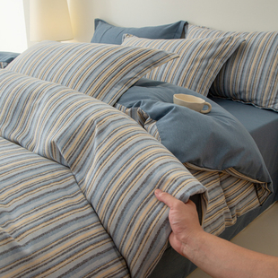 全棉磨毛四件套加厚非100纯棉被套单双人简约床单三件套床笠