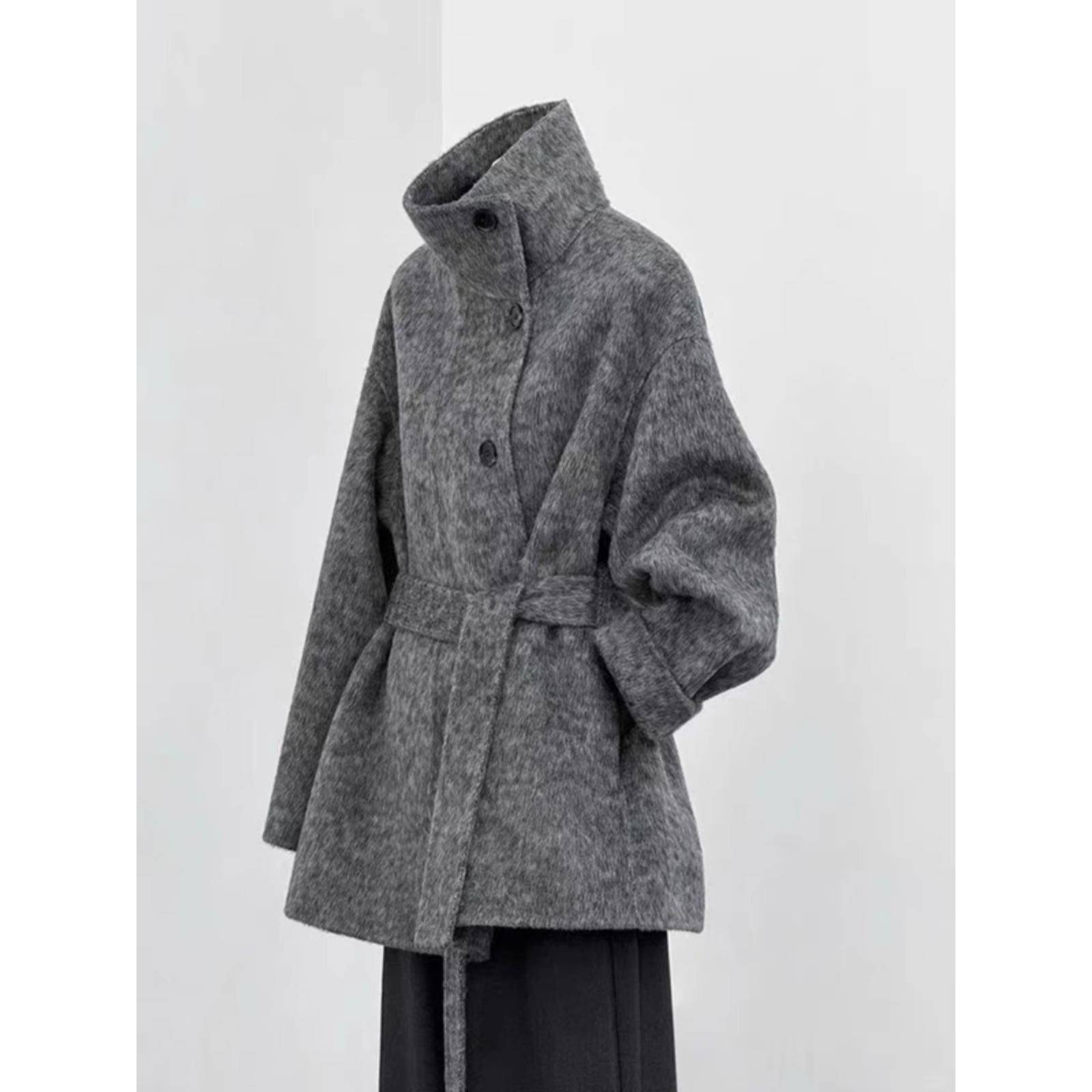 灰色短款双面羊绒大衣女2024新款秋冬季小个子韩系呢子羊毛呢外套