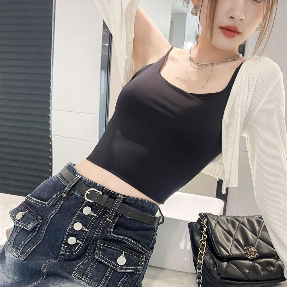 女秋季内搭美背外穿带胸垫小吊带