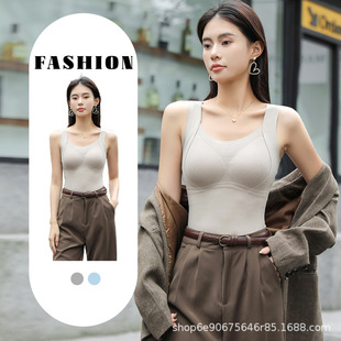 6636长款 加绒加厚自发热 桑蚕丝羊绒固定内杯德绒保暖内衣背心冬季